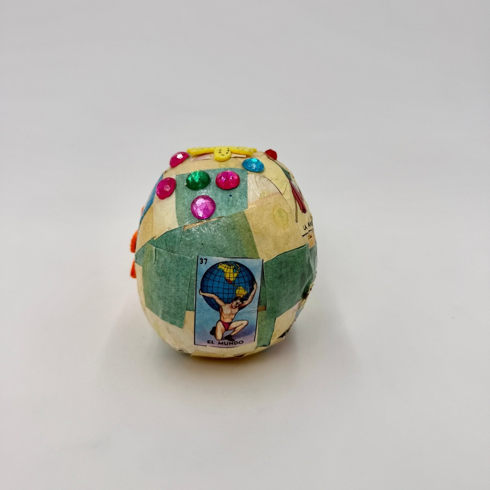 Handmade Loteria Papier Mache Sugar Skull Calavera Folk Art Rhinestone - Picture 2 of 8